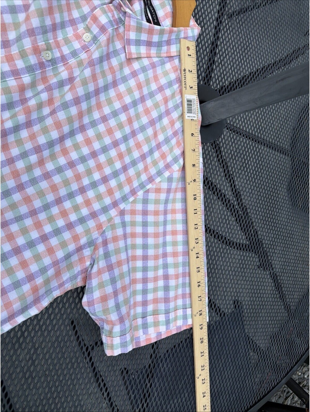 Bugatchi Shirt Mens XXL Classic Fit Short Sleeve Button Down Coral Plaid - Picture 9 of 9
